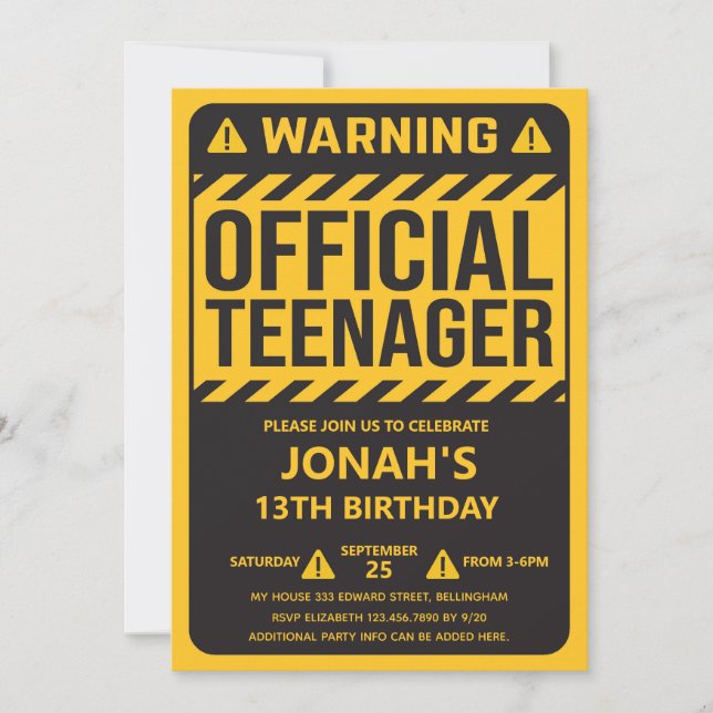 13th Birthday Party Teenage Boy  Invitation (Front)