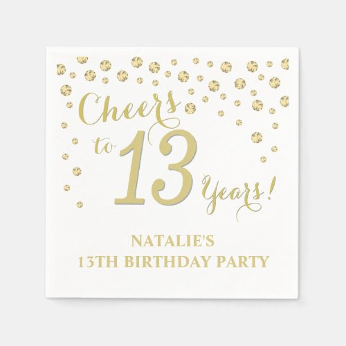 13th Birthday Party White and Gold Diamond Napkins