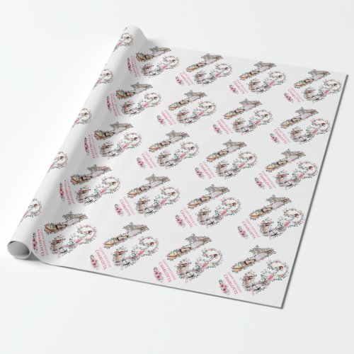 13th Birthday Photo Girl Collage Pink Flower White Wrapping Paper
