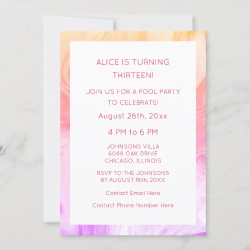 13th Birthday Pink Abstract Artsy Custom Age Girly Invitation