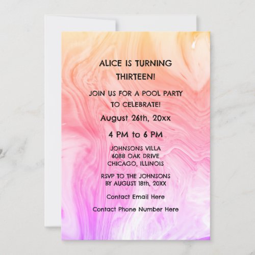 13th Birthday Pink Artsy Abstract Custom Age Girly Invitation