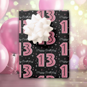 13th Birthday Pink Glitter For Girl Wrapping Paper Sheets