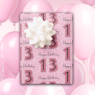 13th Birthday Pink Glitter For Girl Wrapping Paper Sheets
