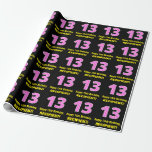 [ Thumbnail: 13th Birthday: Pink Stripes and Hearts "13" + Name Wrapping Paper ]