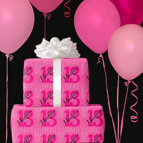 13th Birthday Pink Typography  Wrapping Paper