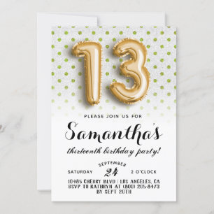 13th Birthday Polkadot Glitter Invitation