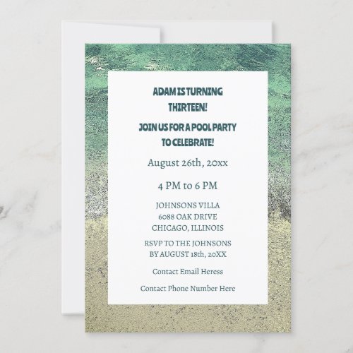 13th Birthday Pool Party Water Abstract Art Custom Invitation