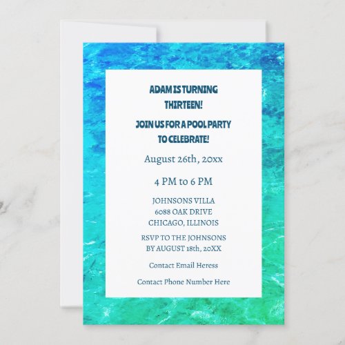 13th Birthday Pool Party Water Thirteenth Cool Invitation