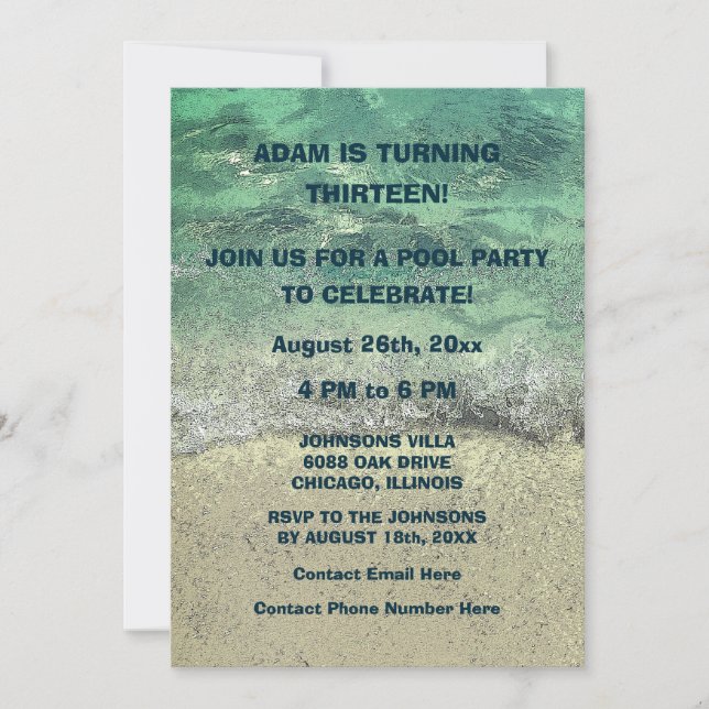 13th Birthday Pool Sandy Beach Water Abstract Cool Invitation (Front)