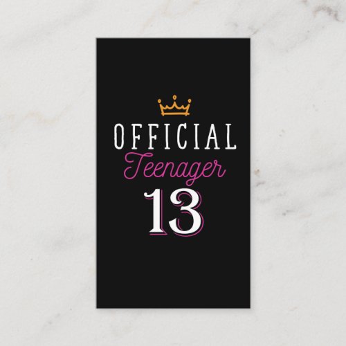 13th Birthday Princess Girl Official Teenager Business Card