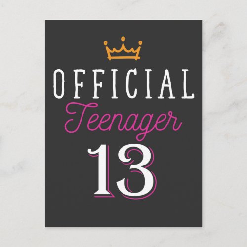 13th Birthday Princess Girl Official Teenager Postcard