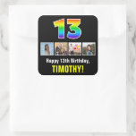 [ Thumbnail: 13th Birthday: Rainbow “13”; Custom Photos & Name Sticker ]