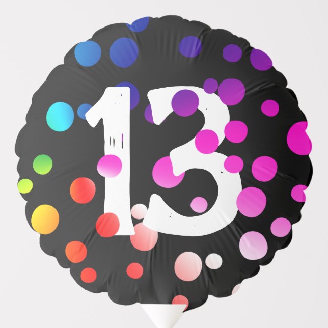 13th Birthday Rainbow Dots on Black Balloon (Front)