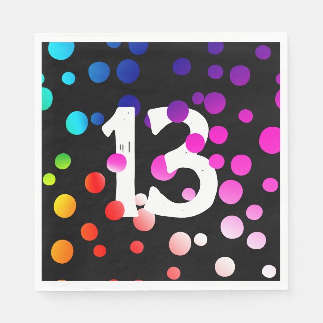 13th Birthday Rainbow Dots on Black Napkins (Front)