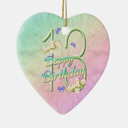 13th Birthday Rainbow Keepsake Heart Ornament | Zazzle