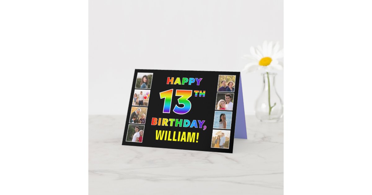 13th Birthday: Rainbow Text, Custom Photos & Name Card | Zazzle