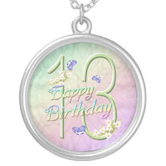13th Birthday Rainbows and Butterflies Necklace