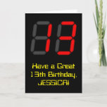 [ Thumbnail: 13th Birthday: Red Digital Clock Style "13" + Name Card ]