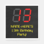 [ Thumbnail: 13th Birthday: Red Digital Clock Style "13" + Name Napkins ]