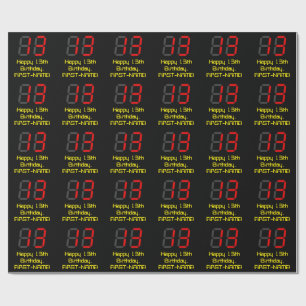 13th Birthday: Red Digital Clock Style "13" + Name Wrapping Paper