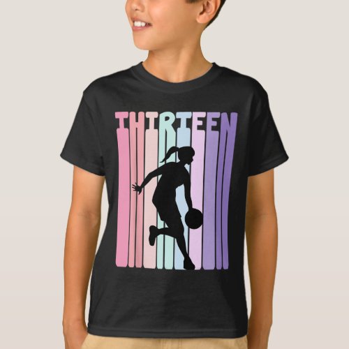 13th Birthday Retro Basketball Player 13 Years Old T_Shirt