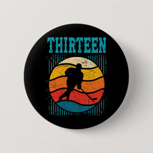 13th Birthday Retro Ice Hockey 13 Years Old Boy Button