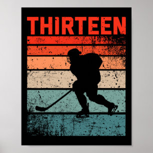 13th Birthday Retro Ice Hockey 13 Years Old Boy Gi Poster