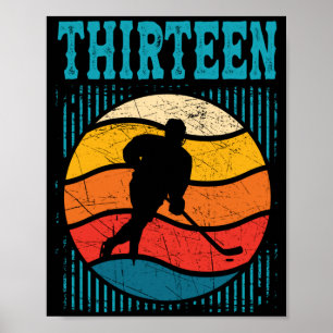 13th Birthday Retro Ice Hockey 13 Years Old Boy Poster