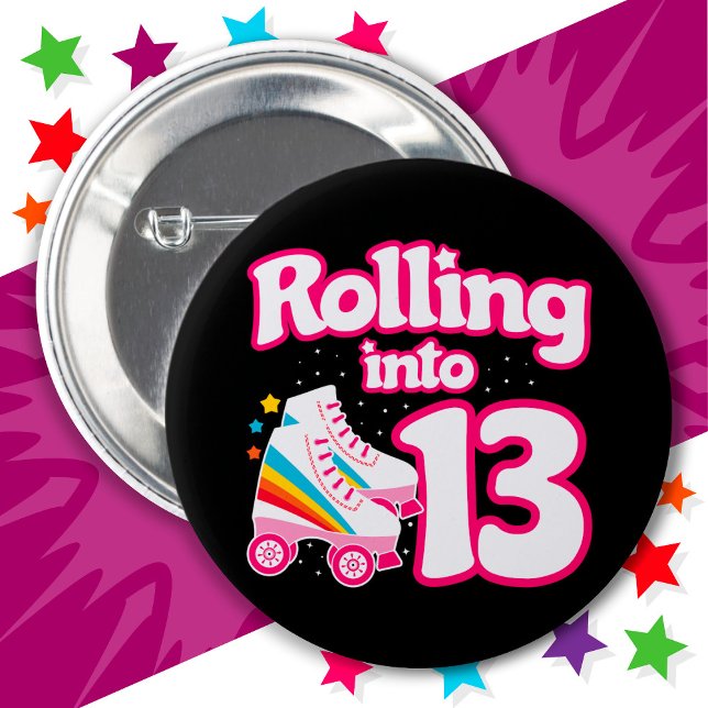 13th Birthday Roller Skating 13 Years Old Skate Button (Creator Uploaded)