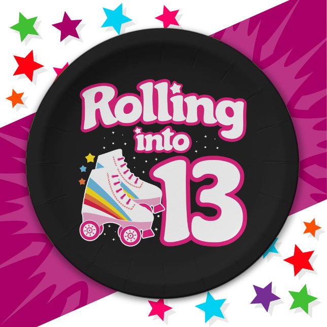 13th Birthday Roller Skating 13 Years Old Skate Paper Plates (Creator Uploaded)