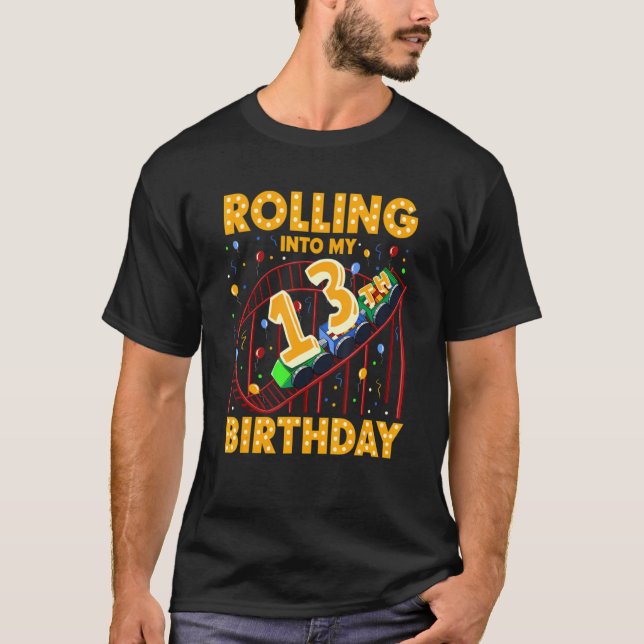 13th Birthday Rollercoaster Amusement Park Birthda T-Shirt (Front)
