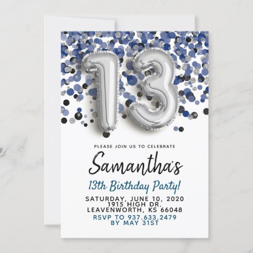 13th Birthday Silver Confetti Invitation