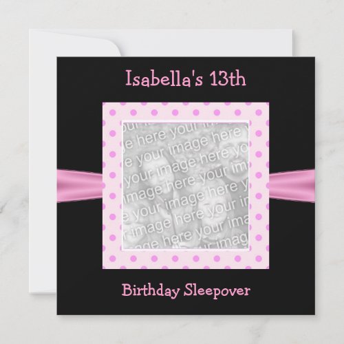 13th Birthday Sleepover Black Pink Spots Photo Invitation