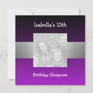 13th Birthday Sleepover Silver Purple Photo 2 Invitation