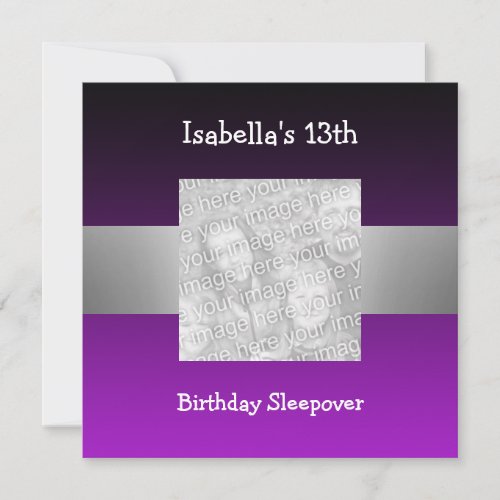 13th Birthday Sleepover Silver Purple Photo 2 Invitation