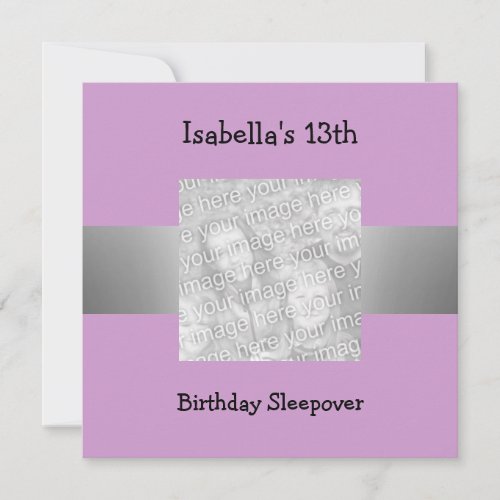 13th Birthday Sleepover Silver Purple Photo Invitation