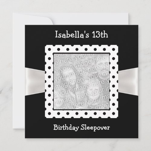 13th Birthday Sleepover White Black Spots Photo Invitation