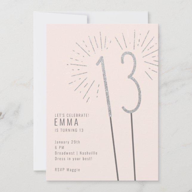 13th Birthday Sparkler Girl's Invitation (Front)