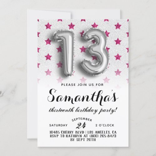 13th Birthday Star Glitter Invitation