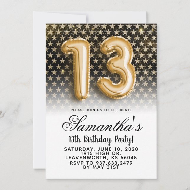 13th Birthday Star Invitation (Front)