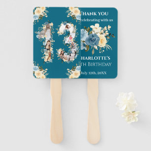 13th Birthday Teal Photo Collage Flower Yellow Hand Fan