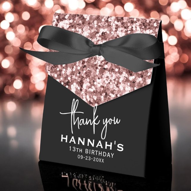 13th Birthday Thank You Rose Gold Glitter Script Favor Boxes (Creator Uploaded)
