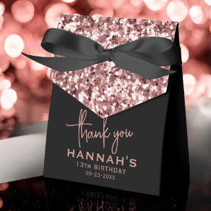 13th Birthday Thank You Rose Gold Glitter Script Favor Boxes