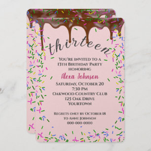 13th Birthday With Chocolate Icing And Sprinkles Invitation