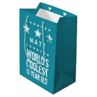 13th Birthday World's Coolest 13 Year Old Teal Z13 Medium Gift Bag