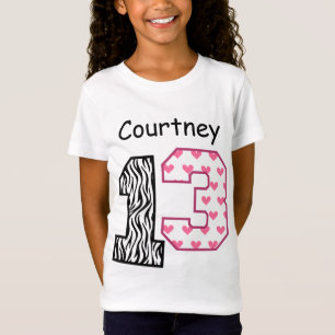 13th Birthday Zebra and Hearts Custom Name V029 T-Shirt