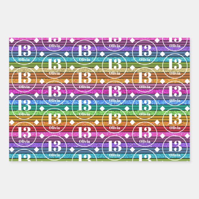 13th BirthdayCustom Name Age Wrapping Paper Sheets (Front)
