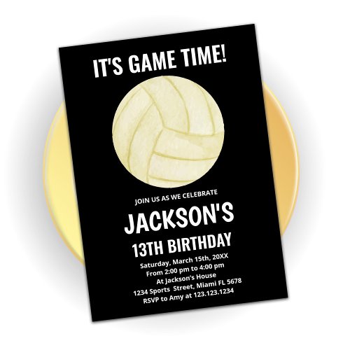 13th Black Volleyball Birthday Invitations