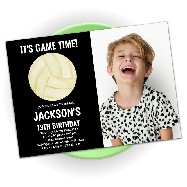 13th Black Volleyball Birthday Invitations w photo (Creator Uploaded)