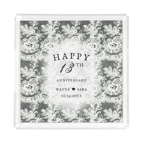 13th Black  White Lace Wedding Anniversary Acrylic Tray